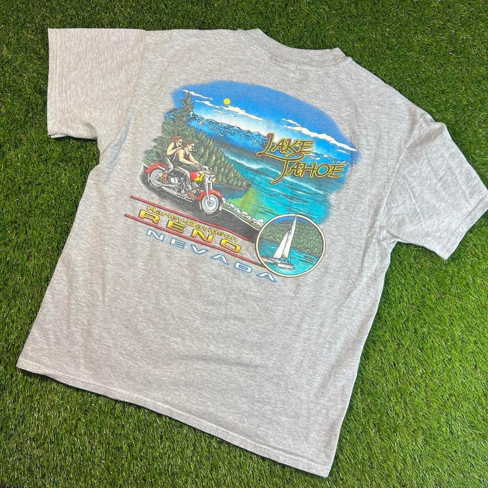Late 90's Harley Davidson Lake Tahoe Reno Nevada Graphic Tee USA Large